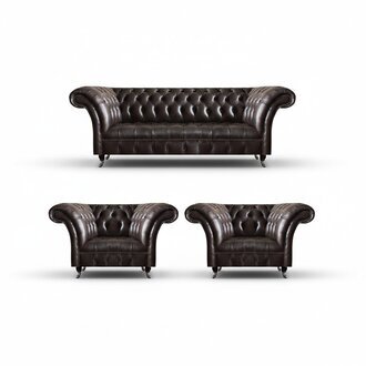 Braune Chesterfield Ledercouchen Wohnzimmer Garnitur Designer Sitzgruppe