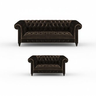 Braune Chesterfield Sitzmöbel Wohnzimmer 2-Sitzer Luxus Dreisitzer 2tlg