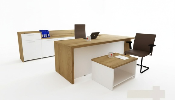 Büro Modernes Set Eckschreibtisch brauner Couchtisch Aktenschrank 3tlg.