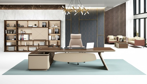 Büroeinrichtung 2tlg. Set Schreibtisch Tische Regal Chef Tisch + Aktenschrank