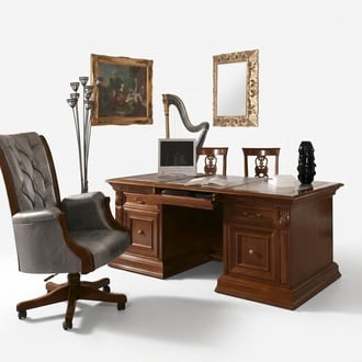 Büroeinrichtung Arbeitszimmer Sessel Büro Möbel Chef Sessel Barock Rokoko 3tlg. Massivholz