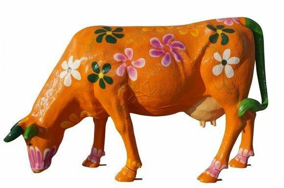 Design Figur Kuh Blumen Statue Skulptur Figuren Skulpturen