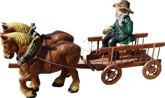 Design Pferde mit Wagen Figur Garten Statue Skulptur Figuren