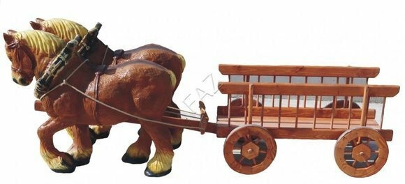 Design Pferde mit Wagen Figur Garten Statue Skulptur Dekorative Figuren