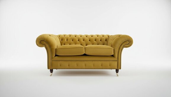 Cheserfield Samt Sofa 2 Sitzer Designer Couchen Couch Textil Stoff Gelb