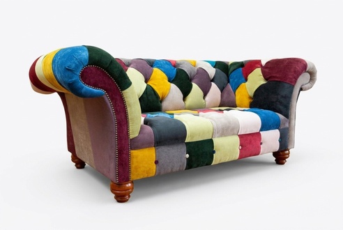 Chesterfield 2 Sitzer Sofa Textil Couch Polster Design Zweisitzer Bunt Sofas Neu