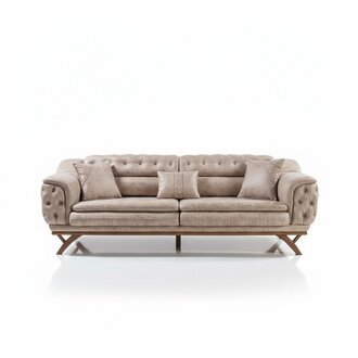 Chesterfield 3 Sitzer Beige Design Couchen Polster Sofas Textil Couch