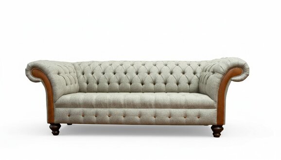 Chesterfield 3 Sitzer Beige Wohnzimmer Design Couchen Polster Sofa Sofas Textil