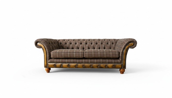 Chesterfield 3 Sitzer Braun Klassische Textil Dreisitzer Ledercouch Design