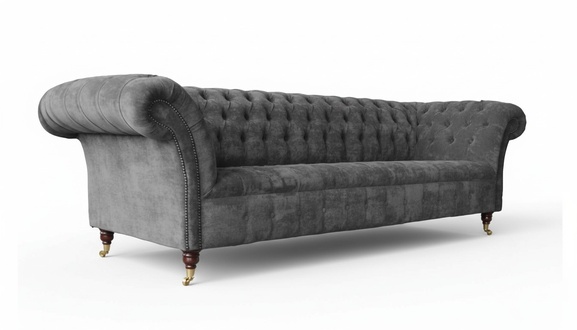 Chesterfield 3 Sitzer Couch Polster Sitz Textil Stoff Grau Couchen Sofa