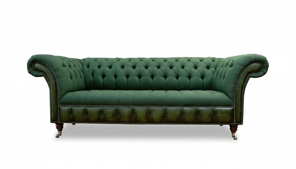 Chesterfield 3 Sitzer Dunkelgrün Wohnzimmer Design Couchen Polster Sofa Textil