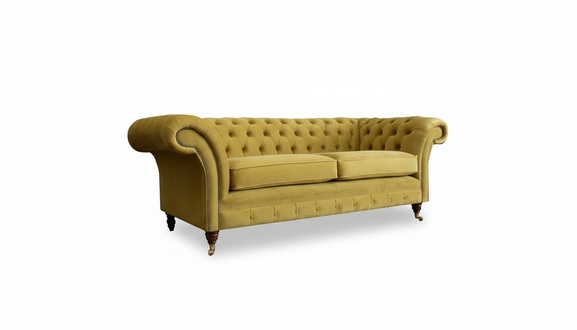 Chesterfield 3 Sitzer Gelbe Sofa Stoff Wohnzimmer Couchen Polster Sofas