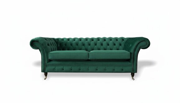 Chesterfield 3 Sitzer Grün Wohnzimmer Modern Design Couchen Sofa Original Textil