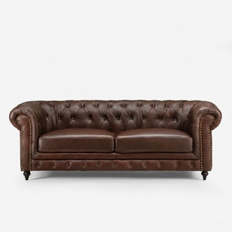 Chesterfield 3 Sitzer Klassische Luxus Barock Rokoko Textil Sofa Leder