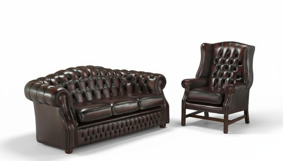 Chesterfield 3-Sitzer + Ohrensessel Sofagarnitur Sofa Couch Sofas Ledersofa Neu