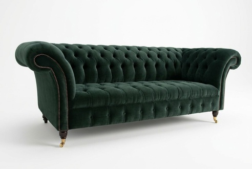 Chesterfield 3 Sitzer Polster Couch Leder Sofa Couchen Textil Modern Stil Grün