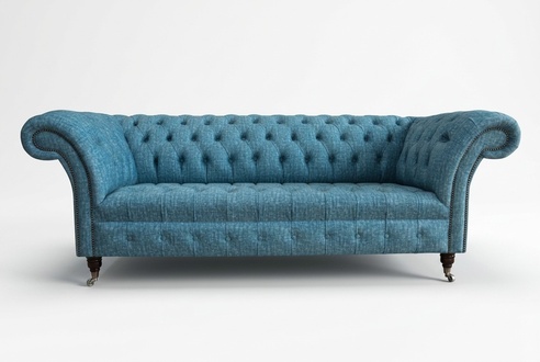 Chesterfield 3 Sitzer Polster Couch Leder Sofa Couchen Modern Stil Blau Textil