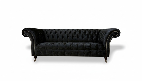 Chesterfield 3 Sitzer Schwarz Stoff Wohnzimmer Design Couchen Sofa