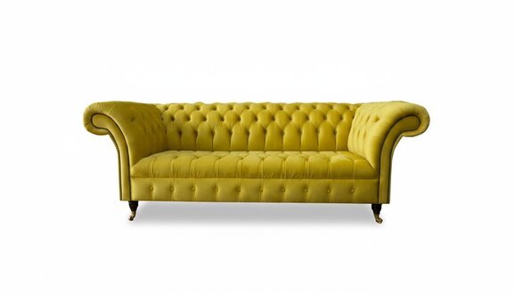 Chesterfield 3 Sitzer Sofa Gelb Dreisitzer Textil Wohnzimmer Stoff Luxus