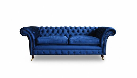 Chesterfield 3 Sitzer Stoff Blau Textil Sofa Wohnzimmer Design Couchen