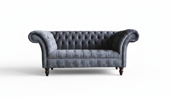 Chesterfield 3 Sitzer Wohnzimmer Couch Sofa Polster Sitz Textil Garnitur Grau