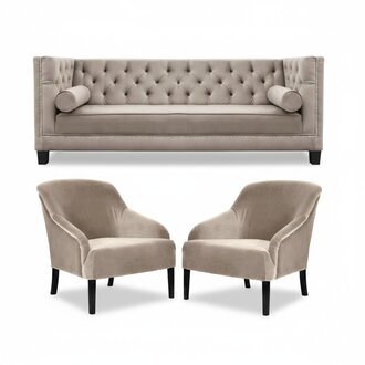 Chesterfield Beige Sessel Luxus Möbel Garnituren Textil Stoff Couchen
