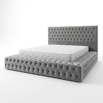 Chesterfield Big Bett Großer Kopfteil Betten Polster Hotel Samt Grau Stoff
