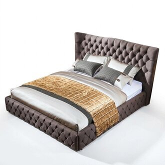 Chesterfield Big Bett Großer Kopfteil Ohren Betten Polster Hotel Samt Grau