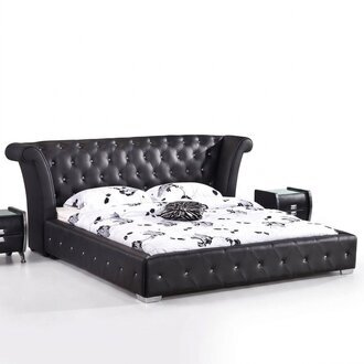Chesterfield Big Bett XXL Kopfteil Betten Polster Hotel Samt Schwarz Stoff