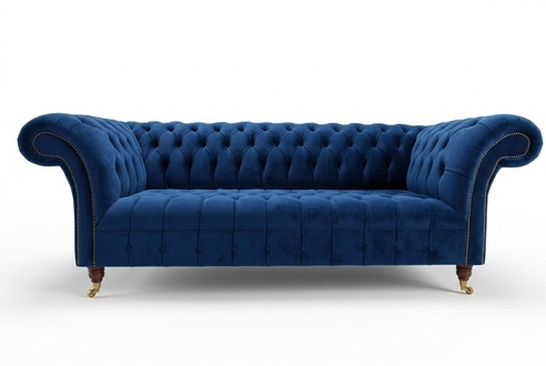 Chesterfield Blaue Leder Textil Couch Klassische Sofa Sitz Polster Stoffsofas