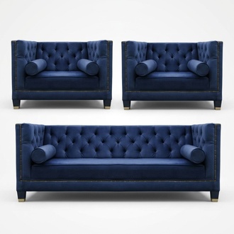 Chesterfield Blaue Sofagarnitur 3tlg Set Couch Garnituren Sitz Polster Gruppe