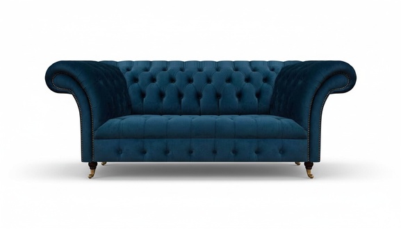 Chesterfield Blauer Polster Zweisitzer Designer Wohnzimmer Textilmöbel