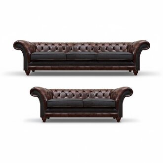 Chesterfield Braun-Graue Wohnzimmer Couchgarnitur Moderne Sofas 2tlg