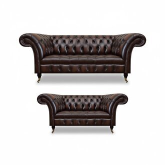 Chesterfield Braun Sofa Set Dreisitzer Sofa Couch Zweisitzer Wohnzimmer Neu