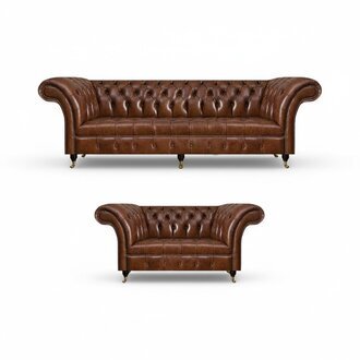 Chesterfield Braune Ledersofas Designer Garnitur Komplette Einrichtung