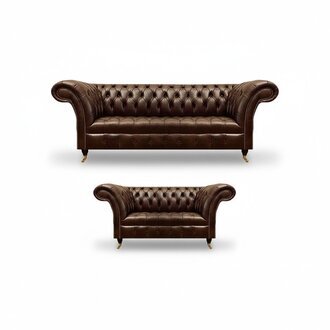 Chesterfield Braune Ledersofas Edle Wohnzimmer Couchen 2tlg Garnitur