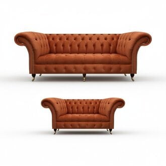 Chesterfield Braune Sofagarnitur Edle Polstercouchen Designer Set 2tlg