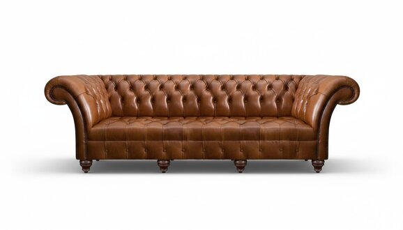 Chesterfield Braunes Ledersofa Wohnzimmer Designer Viersitzer Couch