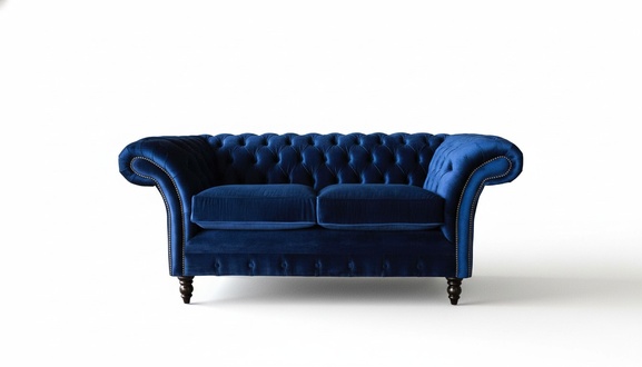 Chesterfield Büro Sitzmöbel Einrichtung Sofa Couch 2 Sitz Textil Blaue