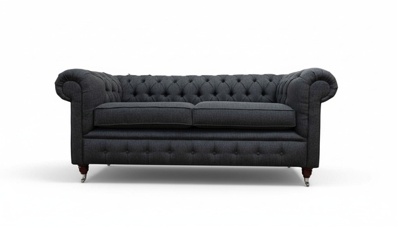 Chesterfield Couch Polster Möbel Zweisitzer Couchen Sofas Stoff Grau