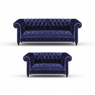 Chesterfield Design Luxus Polster Blau 2x Sofas Couch Sitz Garnitur Wohnzimmer