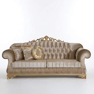 Chesterfield Design Luxus Polster Sofa Couch Sitz Garnitur Gold Textil