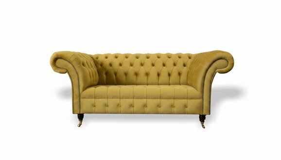 Chesterfield Design Luxus Polster Sofa Couch Sitz Garnitur Leder Textil Gelb Neu