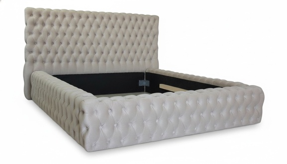 Chesterfield Design Polster Englisches Doppelbett Beige 140/160/180x200