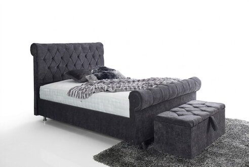 Chesterfield Design Samt Bett Luxus Textil Betten Deko Schlafzimmer Doppel