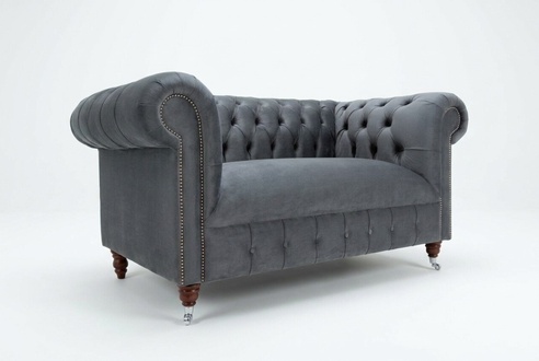 Chesterfield Design Sofa 2 Sitzer Couch Polster Sitz Garnitur Leder Textil Grau