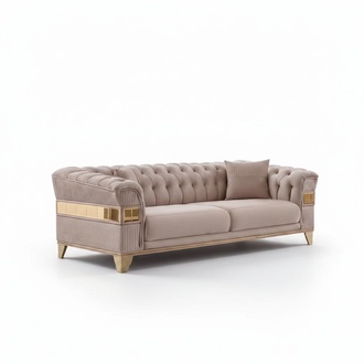 Chesterfield Design Sofa 3 Sitzer Wohnzimmer Luxus Polstermöbel Couch Beige