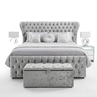 Chesterfield Designer Bett Schlafzimmer Textil Leder Polster 140/160/180