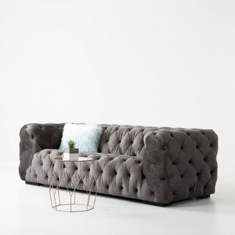 Chesterfield Dreisitzer Couch Gepolsterte Stil Möbel Samt Stoff Bezug