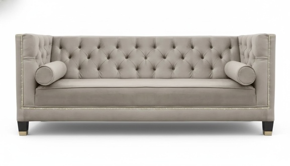 Chesterfield Dreisitzer Stoff Wohnzimmer Beige Design Couchen Polster Sofa